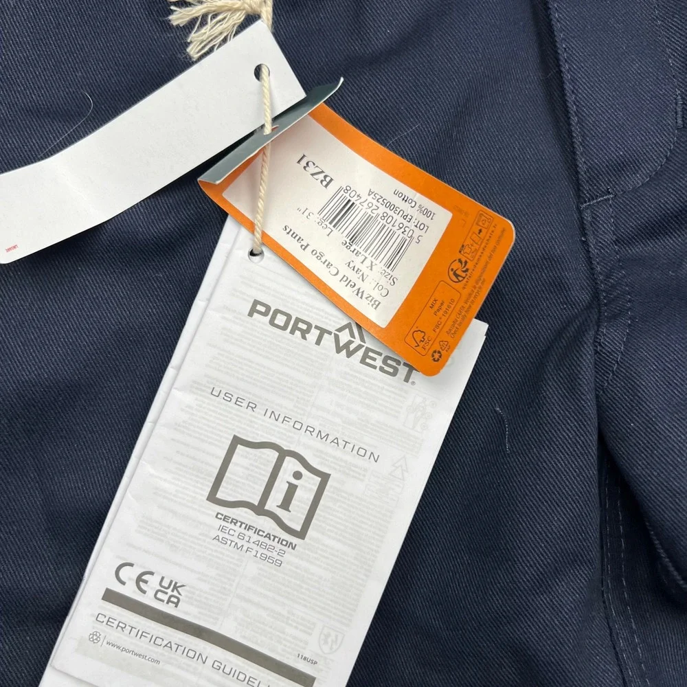Portwest Bizweld Mens XL Navy Blue Flame Resistant Cargo Work Pants FR BZ31